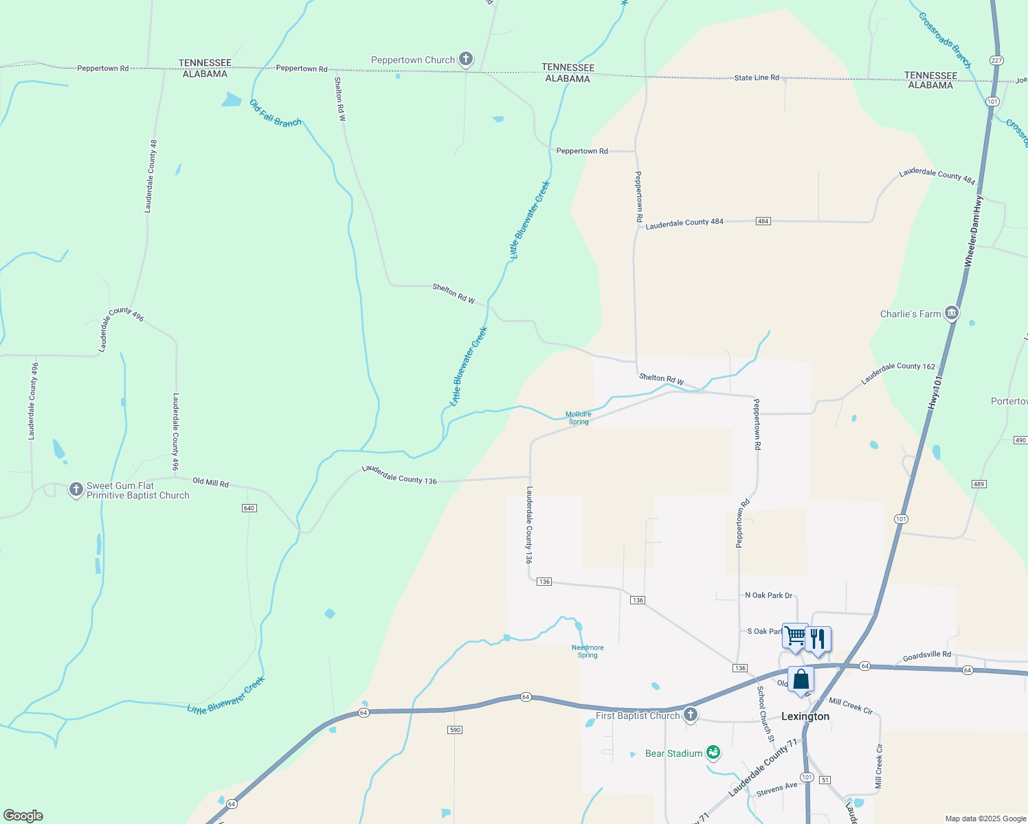 map of restaurants, bars, coffee shops, grocery stores, and more near 125-481 Lauderdale County 162 in Lexington