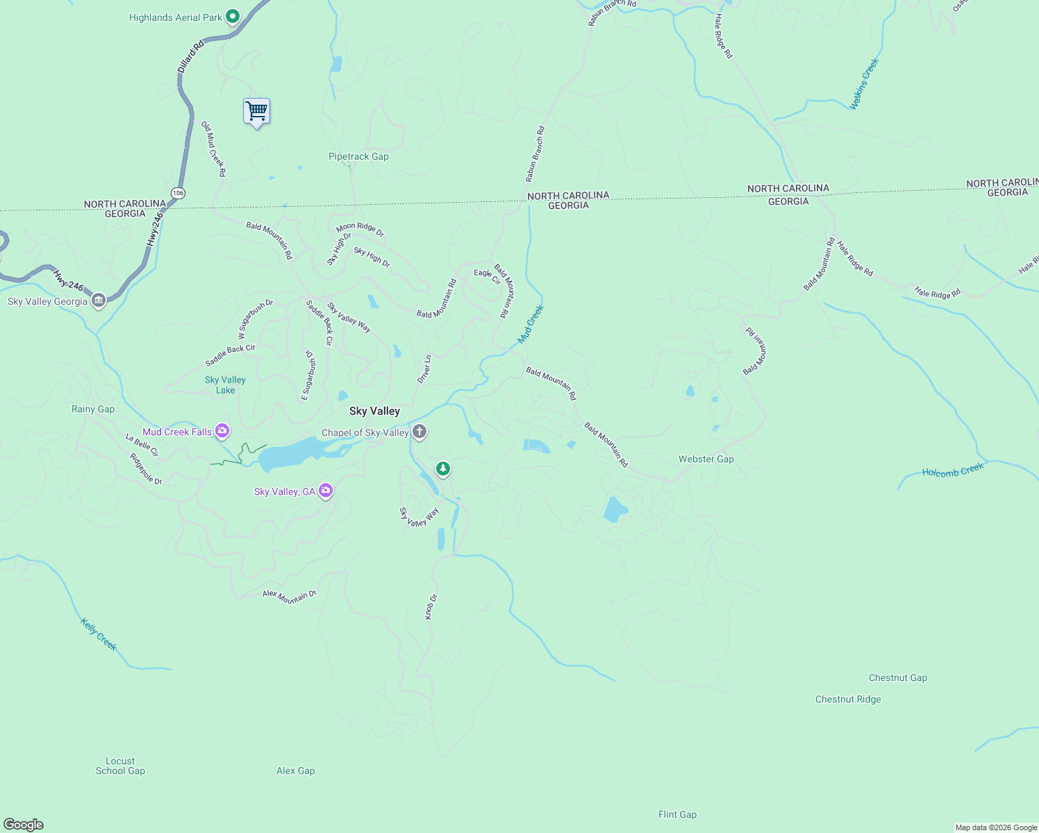 map of restaurants, bars, coffee shops, grocery stores, and more near 401 Overlook Way in Sky Valley