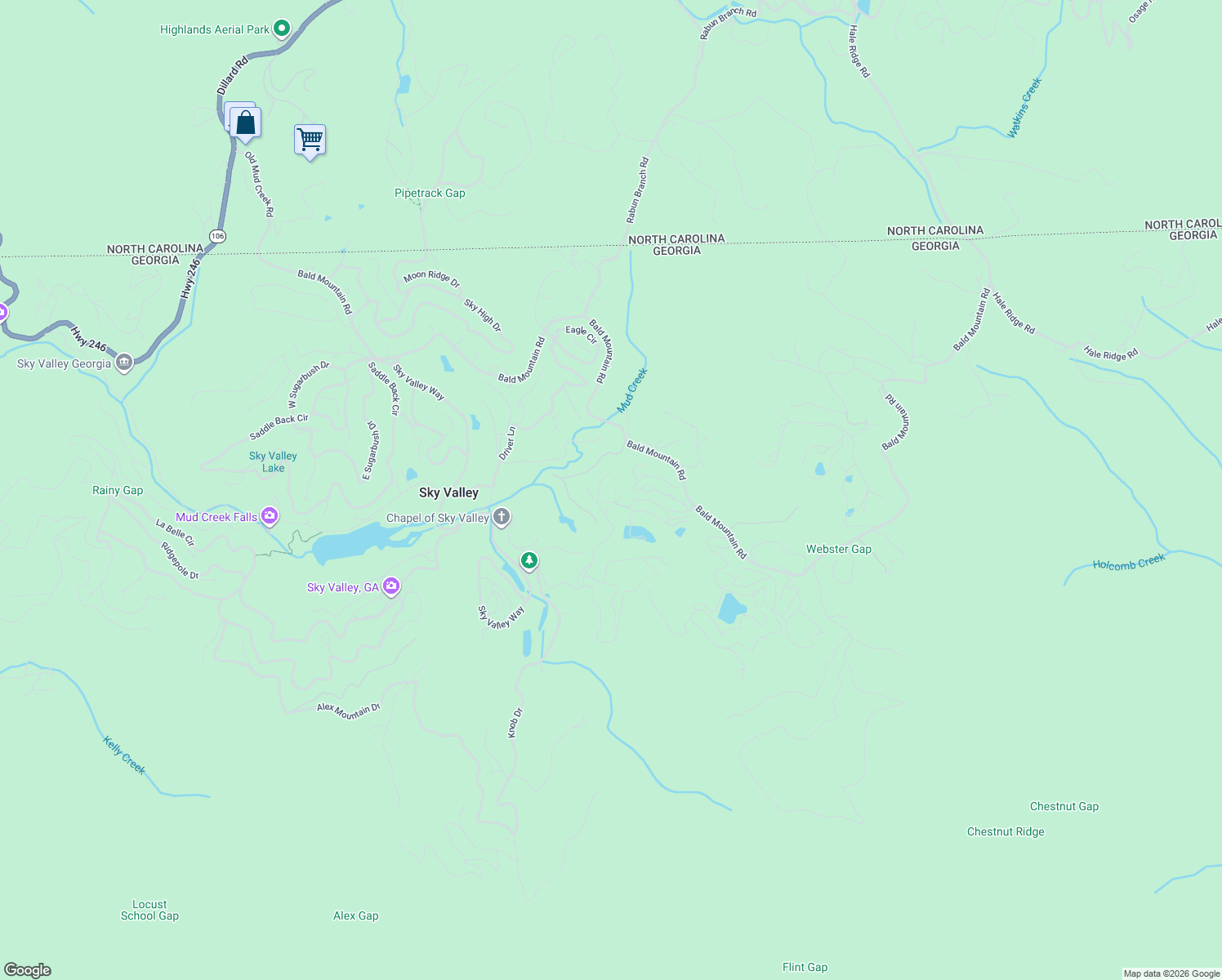map of restaurants, bars, coffee shops, grocery stores, and more near 601 Overlook Way in Dillard