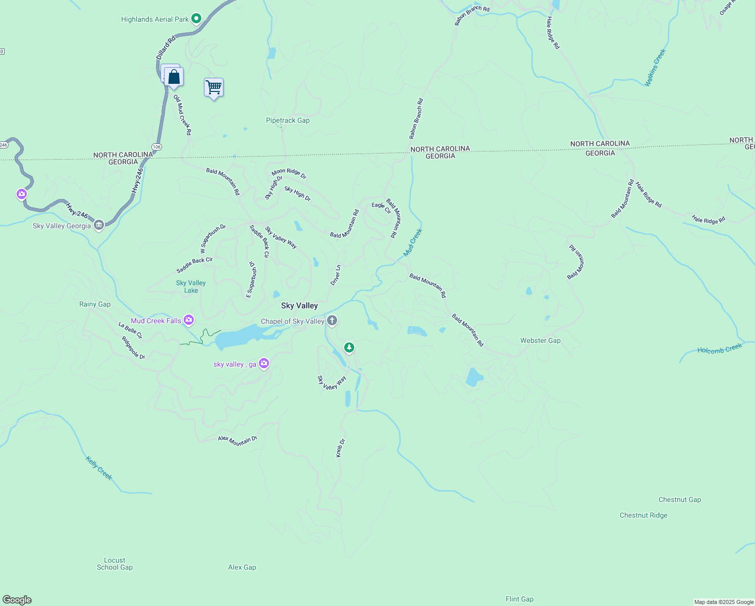 map of restaurants, bars, coffee shops, grocery stores, and more near 57 Aerie Lane in Dillard