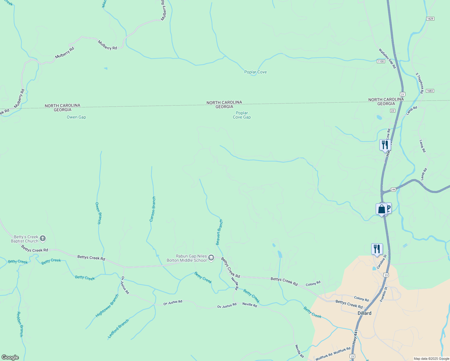 map of restaurants, bars, coffee shops, grocery stores, and more near 100-698 Shadow Mountain Drive in Dillard