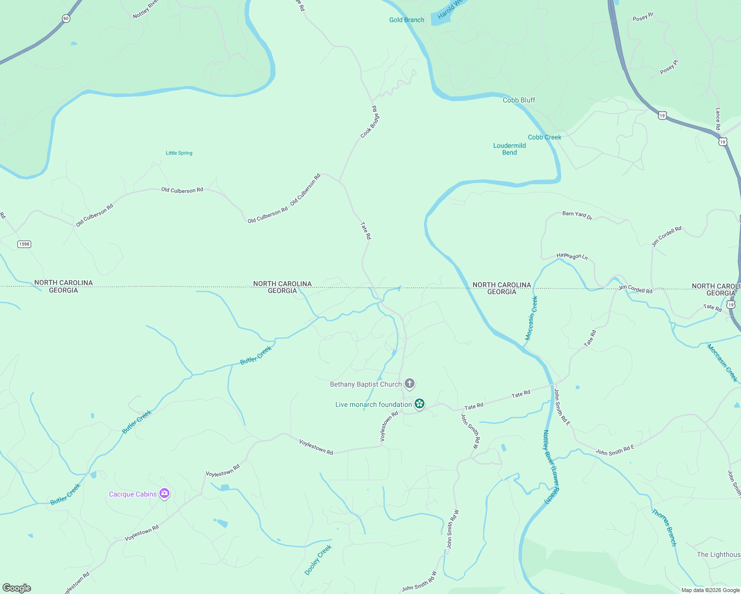 map of restaurants, bars, coffee shops, grocery stores, and more near 7495 East Culberson Road in Blairsville