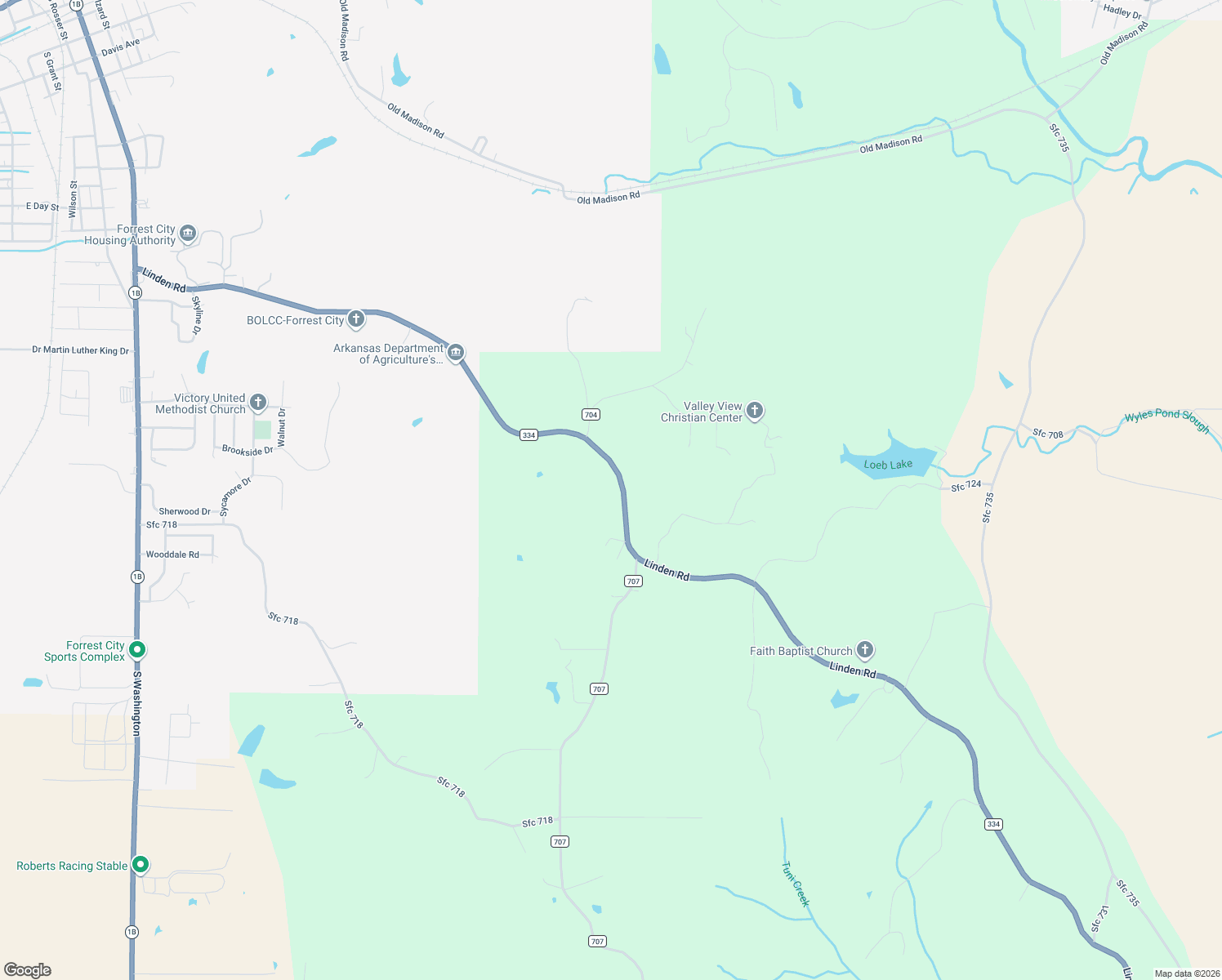 map of restaurants, bars, coffee shops, grocery stores, and more near 1701-1751 Linden Road in Forrest City