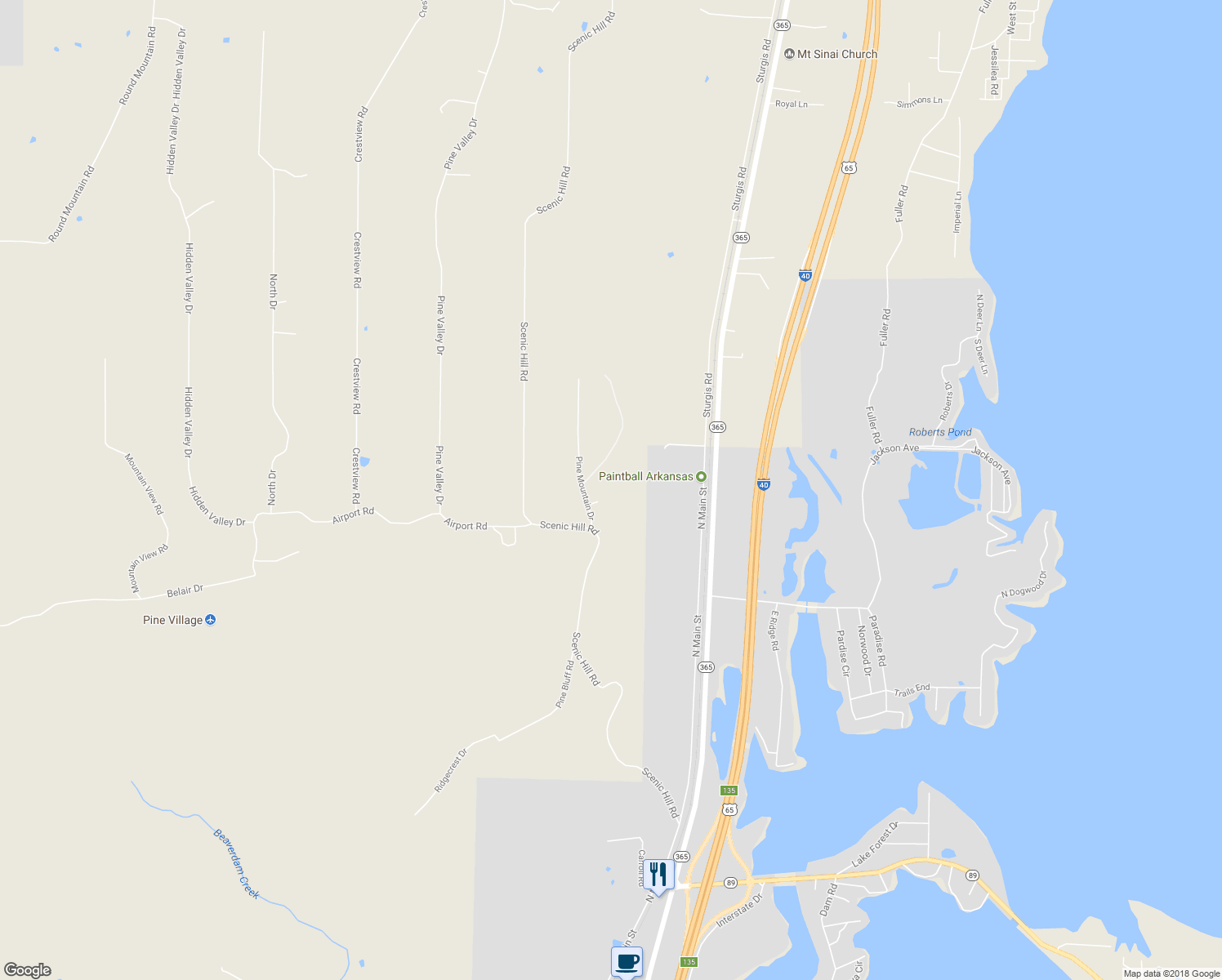 map of restaurants, bars, coffee shops, grocery stores, and more near 7 Pine Mountain Court in Conway