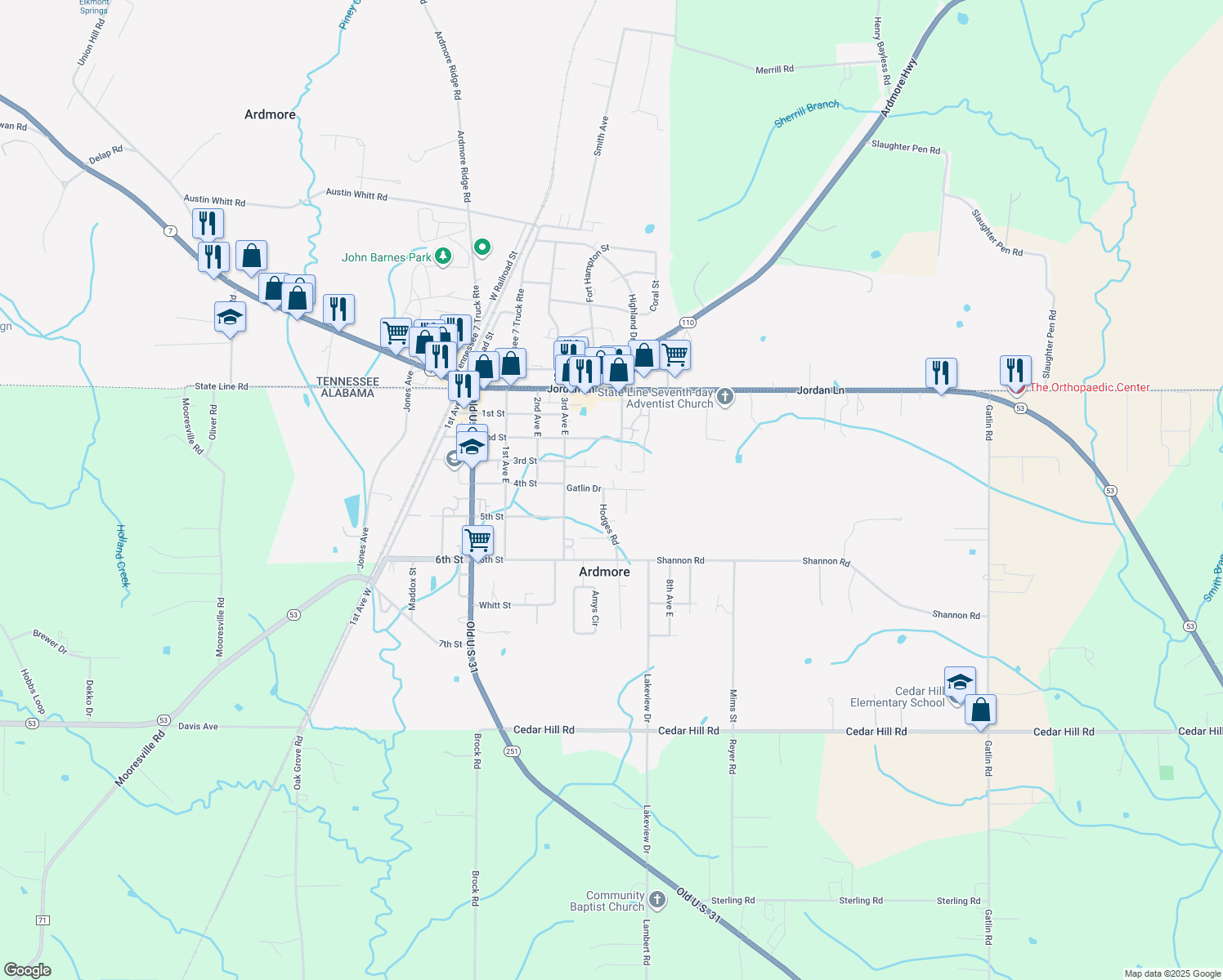 map of restaurants, bars, coffee shops, grocery stores, and more near 26920 Gatlin Drive in Ardmore