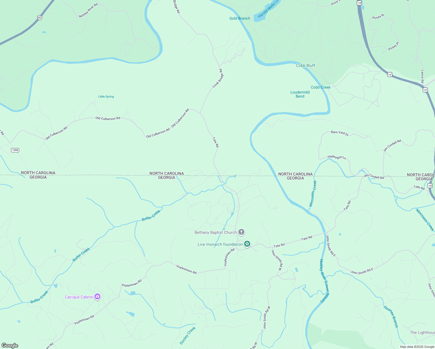 map of restaurants, bars, coffee shops, grocery stores, and more near 7495 East Culberson Road in Blairsville