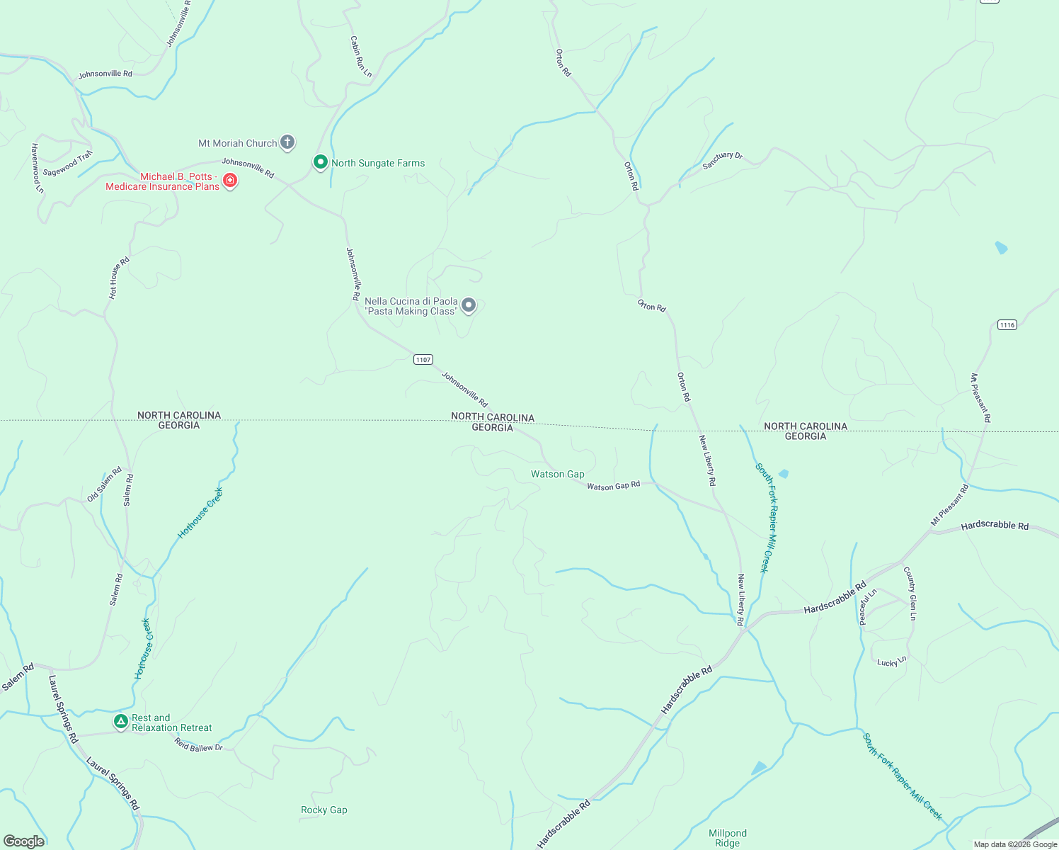 map of restaurants, bars, coffee shops, grocery stores, and more near 57 Watson Gap Road in Mineral Bluff