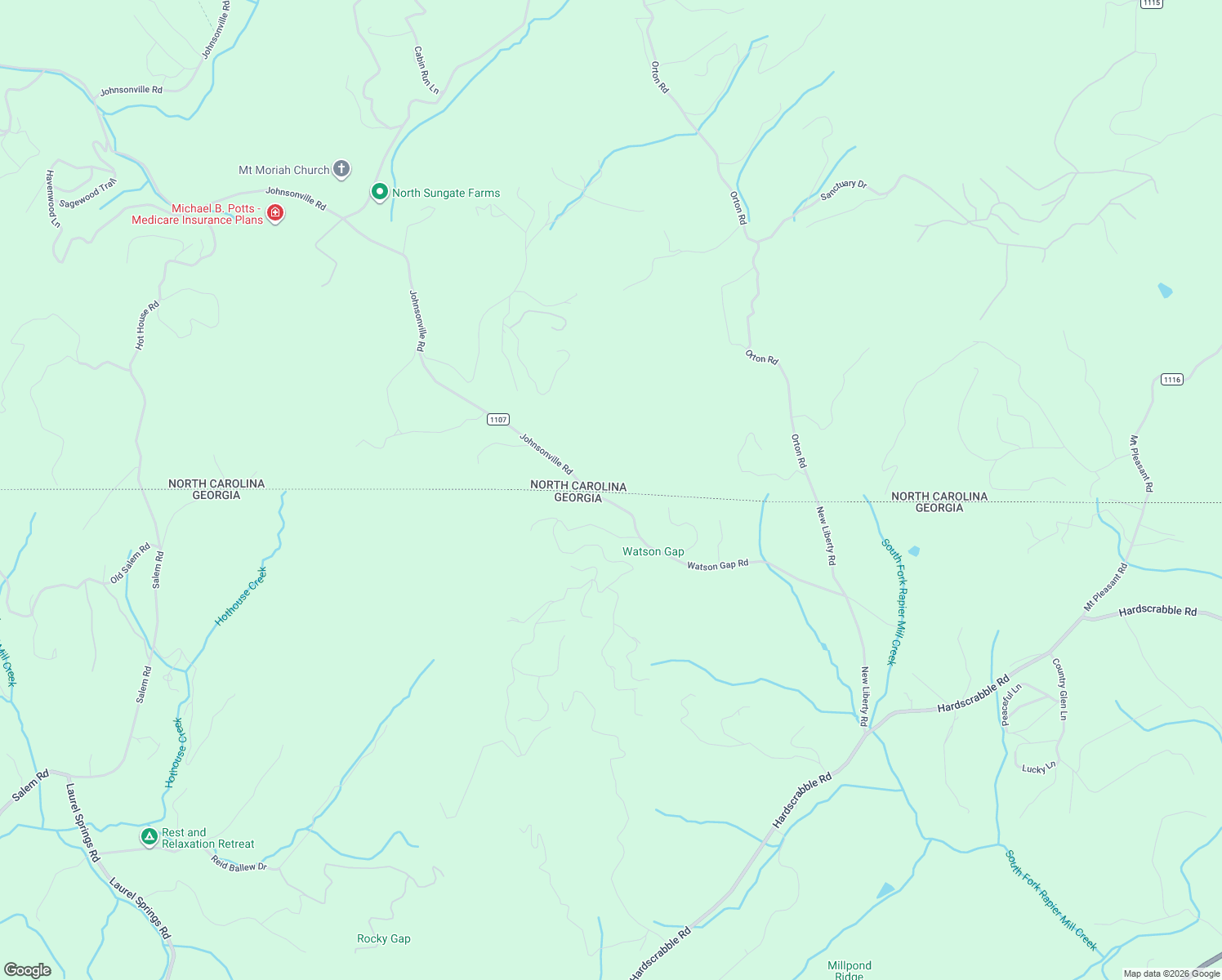 map of restaurants, bars, coffee shops, grocery stores, and more near 57 Watson Gap Road in Mineral Bluff