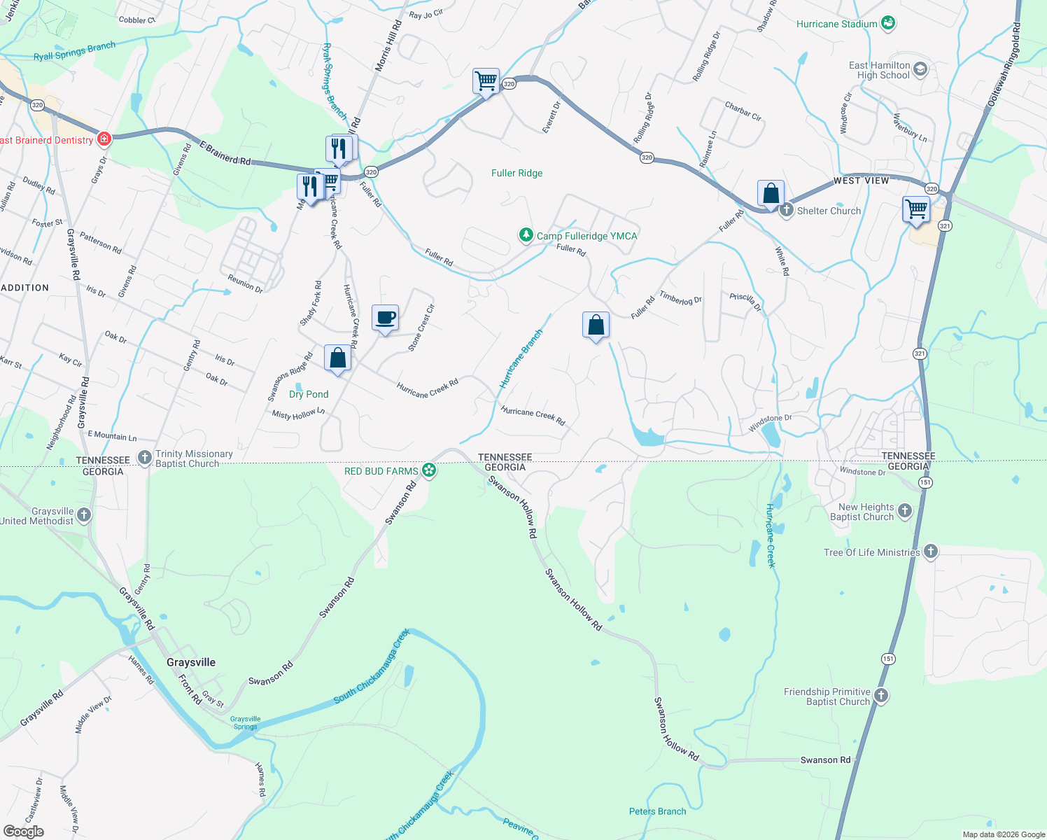 map of restaurants, bars, coffee shops, grocery stores, and more near 800 Joy Lane in Chattanooga