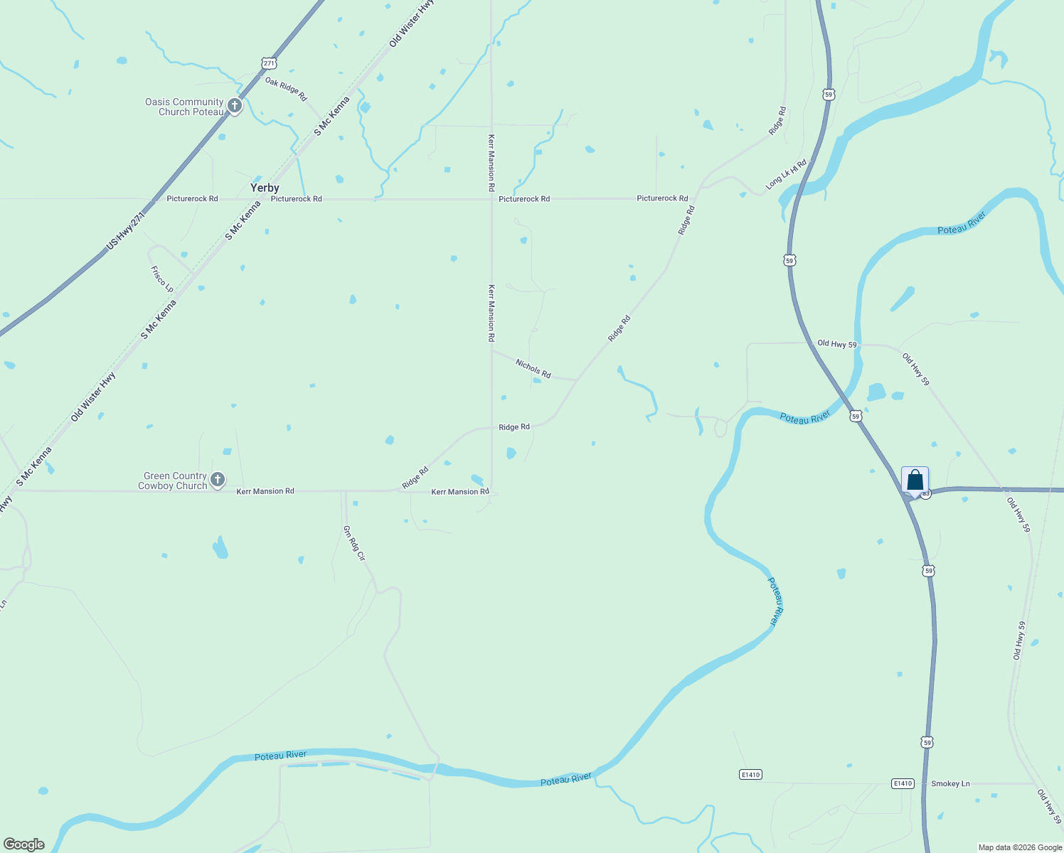 map of restaurants, bars, coffee shops, grocery stores, and more near 36673 Ridge Road in Poteau