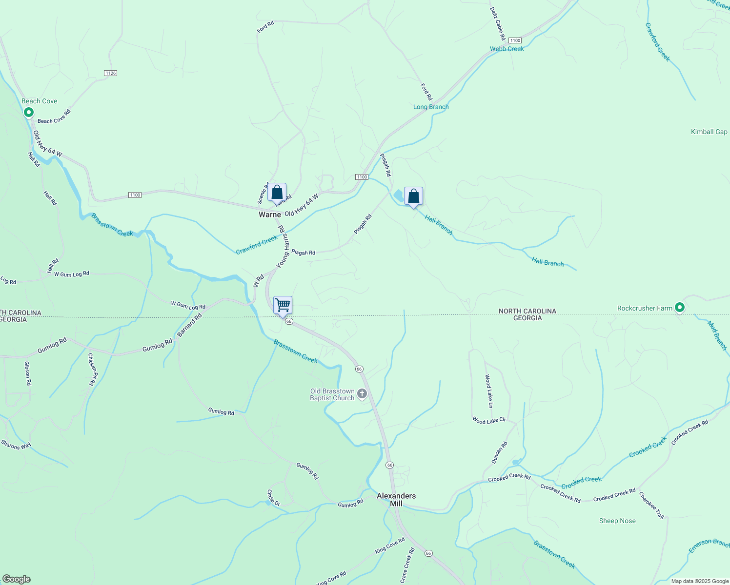 map of restaurants, bars, coffee shops, grocery stores, and more near 734 Hillside Drive in Warne