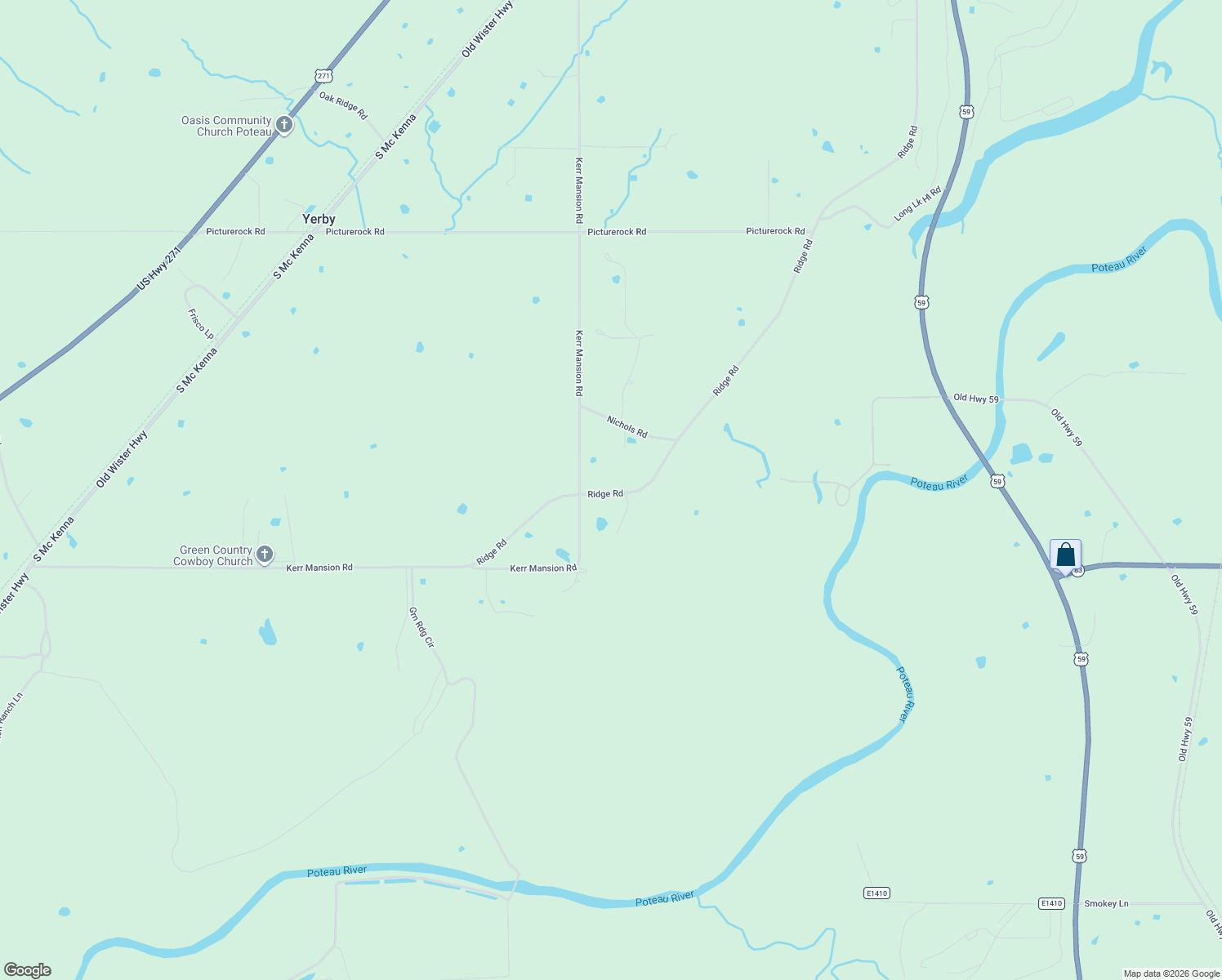 map of restaurants, bars, coffee shops, grocery stores, and more near 36673 Ridge Road in Poteau
