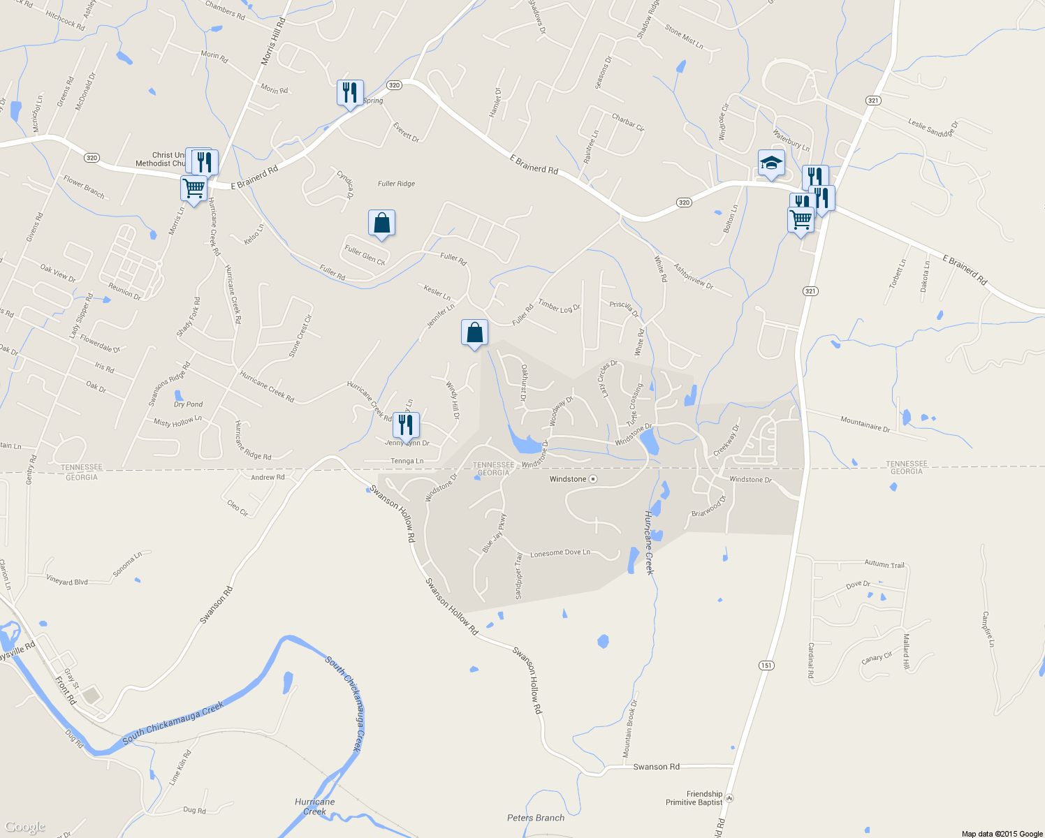 map of restaurants, bars, coffee shops, grocery stores, and more near 9240 Loch Haven Cove in Ooltewah