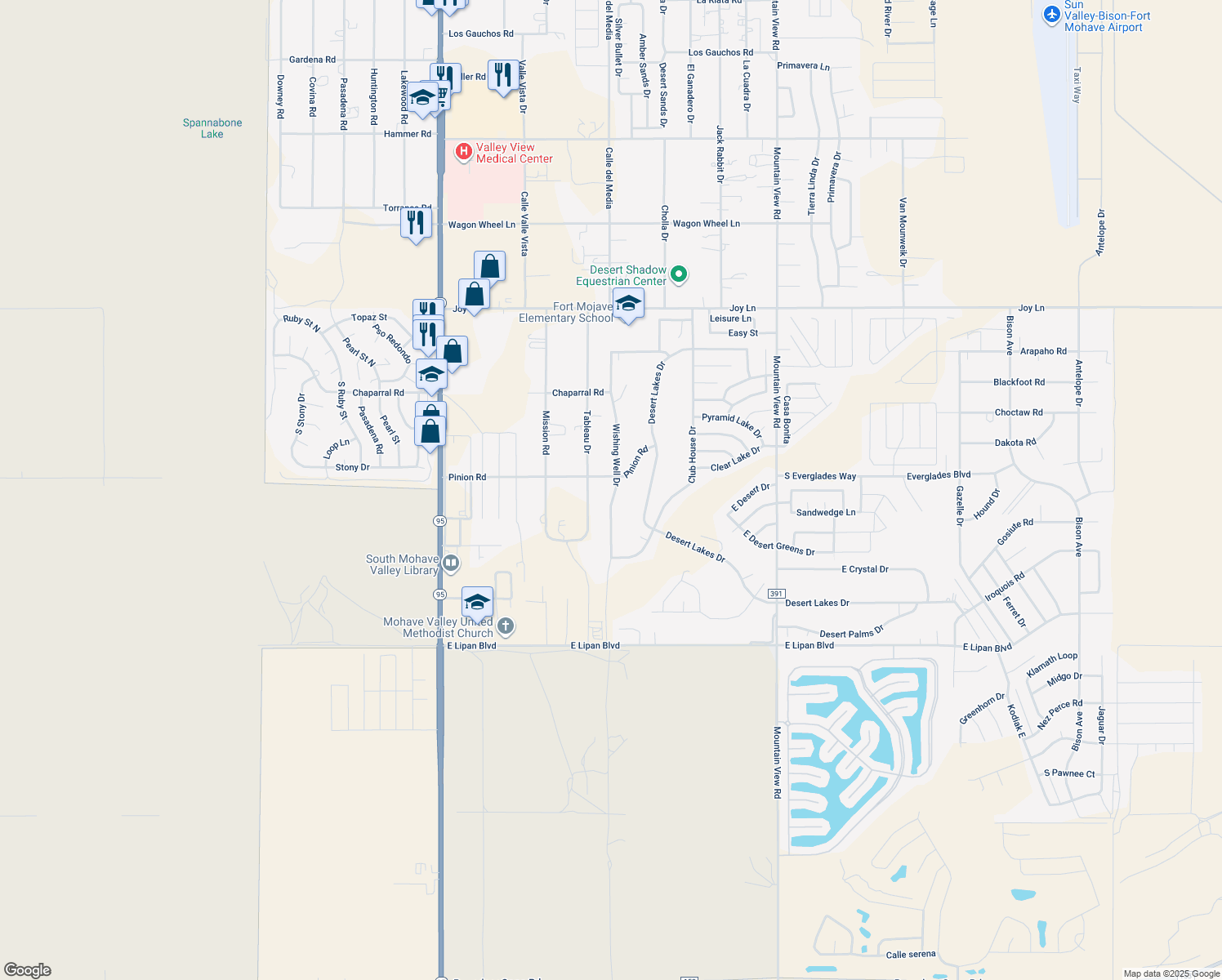 map of restaurants, bars, coffee shops, grocery stores, and more near 5747 Wishing Well Dr in Fort Mohave