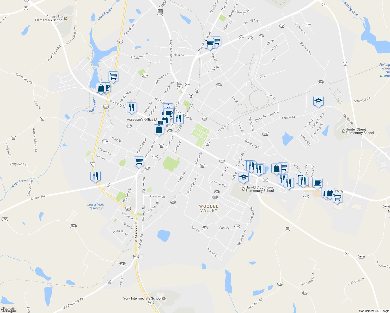 map of restaurants, bars, coffee shops, grocery stores, and more near 10 Church Street in York