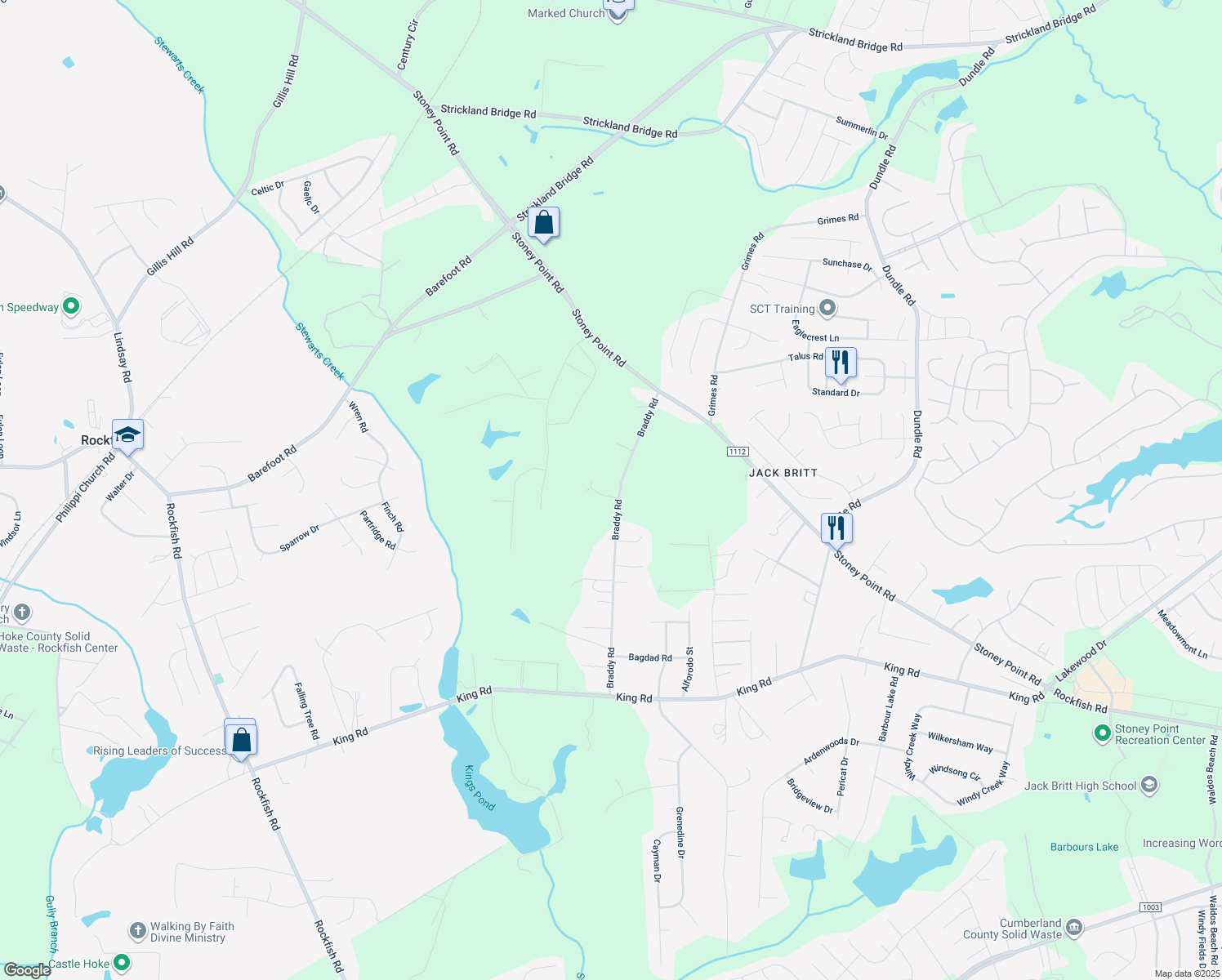 map of restaurants, bars, coffee shops, grocery stores, and more near 3182 Braddy Rd in Fayetteville
