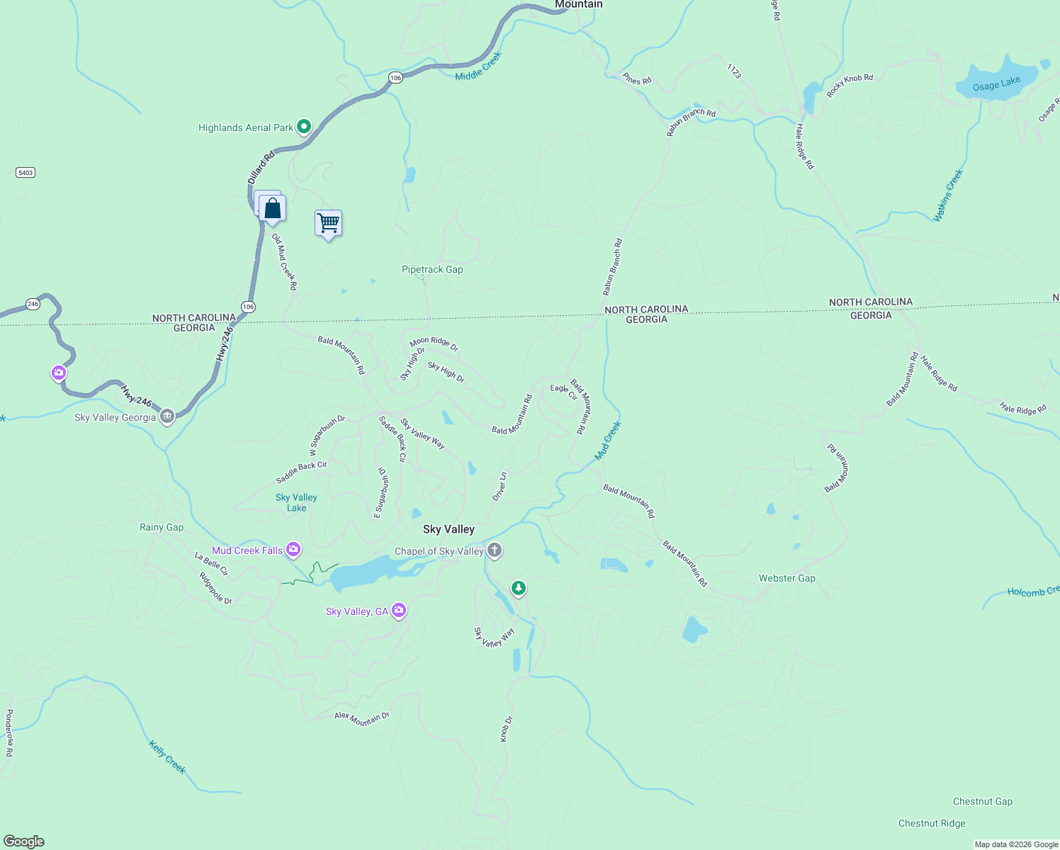 map of restaurants, bars, coffee shops, grocery stores, and more near 194 Fairway Lane in Dillard