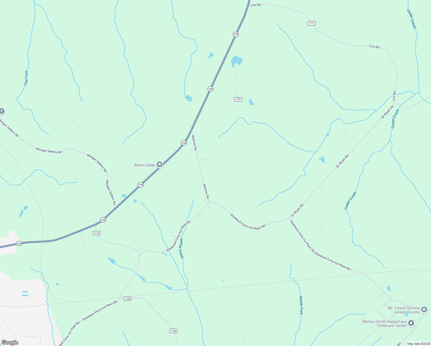 map of restaurants, bars, coffee shops, grocery stores, and more near 457 Winfree Road in Wadesboro