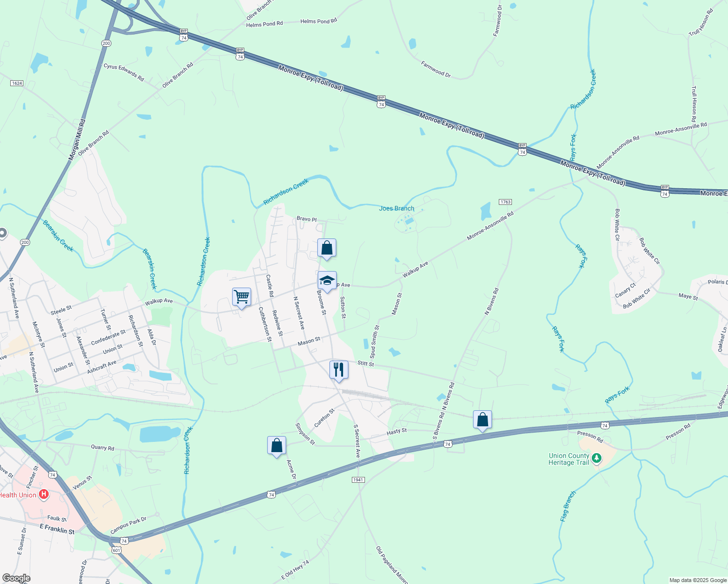 map of restaurants, bars, coffee shops, grocery stores, and more near 3012 Walkup Avenue in Monroe