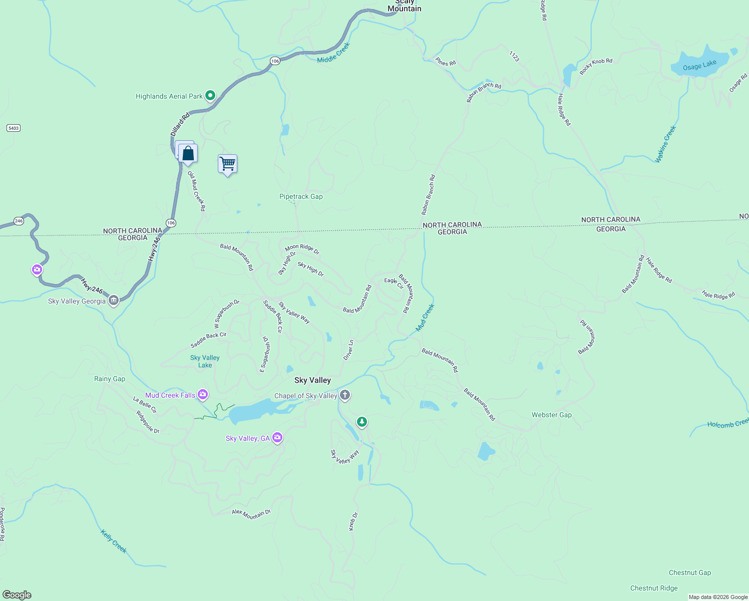 map of restaurants, bars, coffee shops, grocery stores, and more near 194 Fairway Lane in Dillard