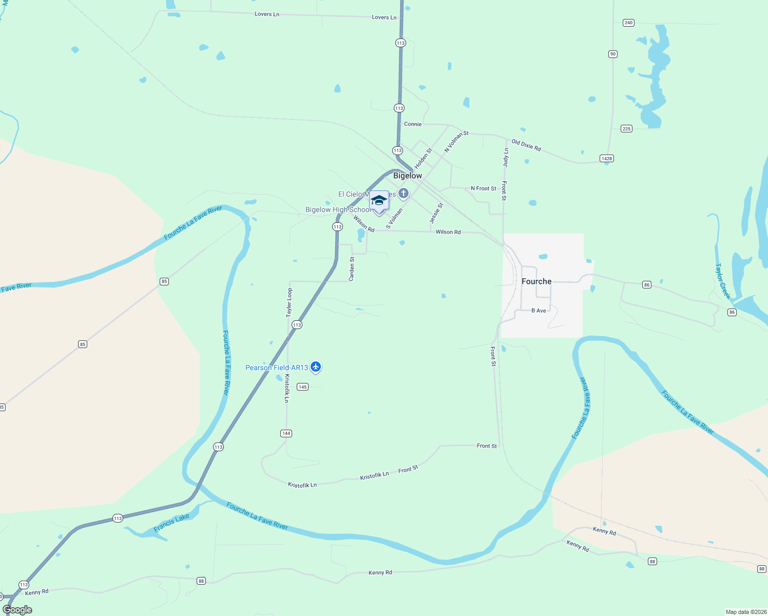 map of restaurants, bars, coffee shops, grocery stores, and more near 243 Pearson Street in Bigelow