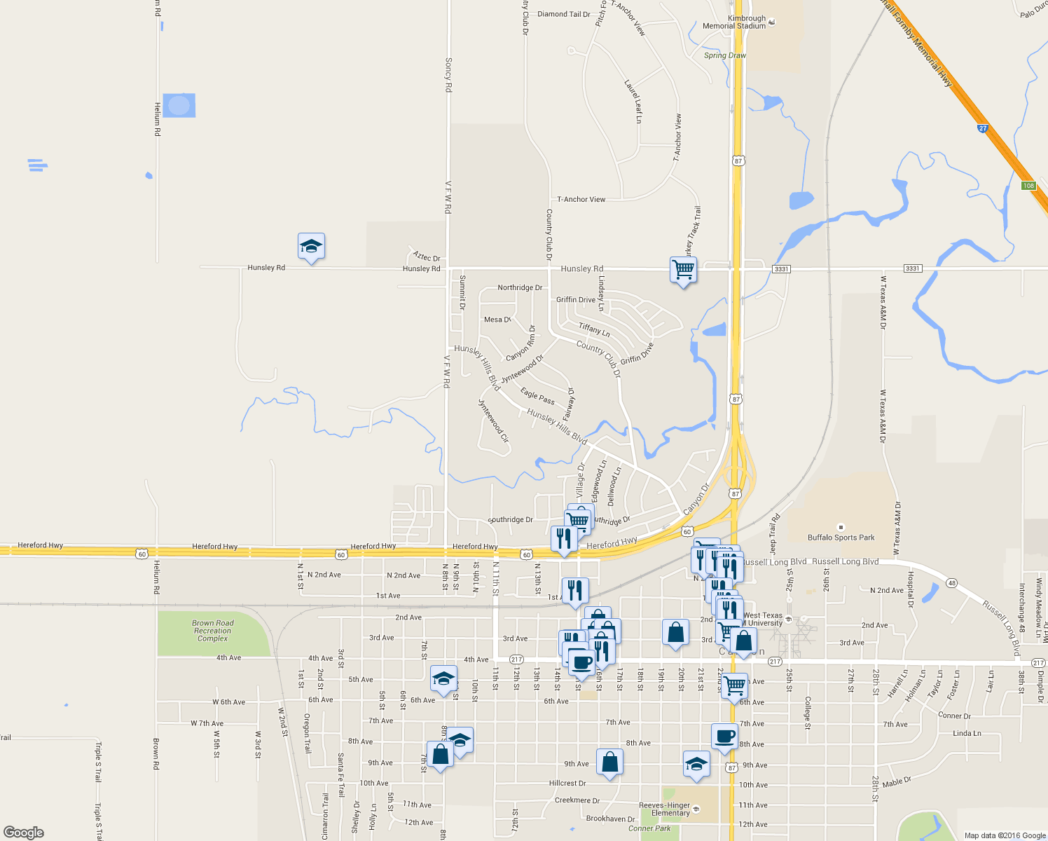 map of restaurants, bars, coffee shops, grocery stores, and more near 2 Birdie Cove in Canyon