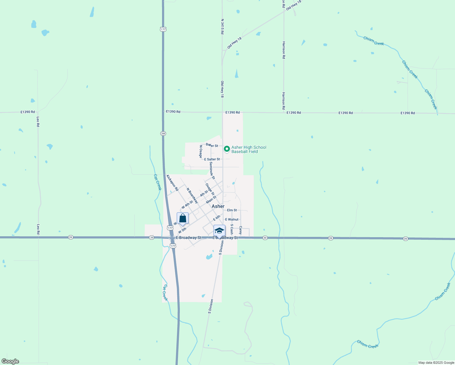 map of restaurants, bars, coffee shops, grocery stores, and more near 113 North Division Street in Asher