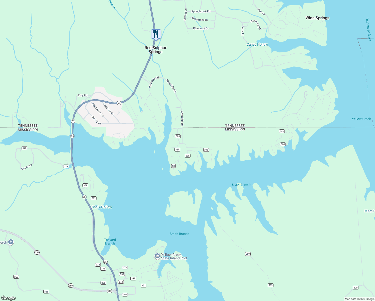 map of restaurants, bars, coffee shops, grocery stores, and more near 41 County Road 329 in Iuka