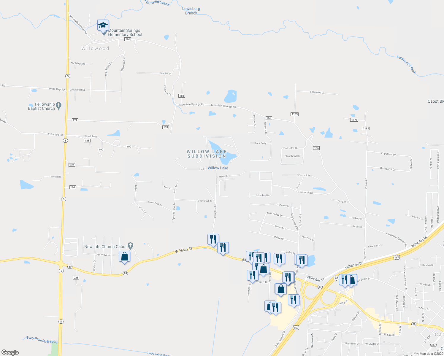 map of restaurants, bars, coffee shops, grocery stores, and more near 509 Crepe Myrtle Loop in Cabot