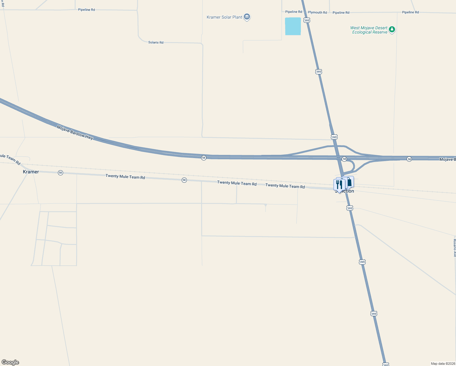 map of restaurants, bars, coffee shops, grocery stores, and more near 74152 Blue Star Memorial Highway in Boron