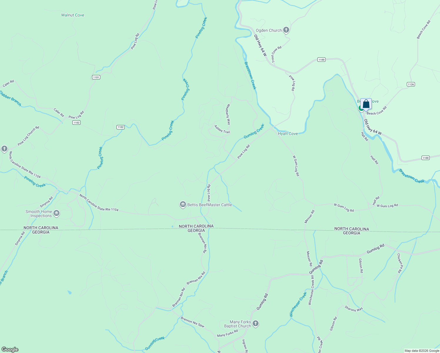 map of restaurants, bars, coffee shops, grocery stores, and more near 1193 Pine Log Road in Warne