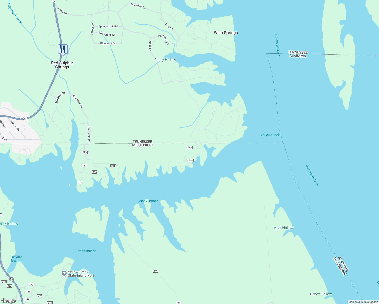 map of restaurants, bars, coffee shops, grocery stores, and more near County Road 382 in Iuka