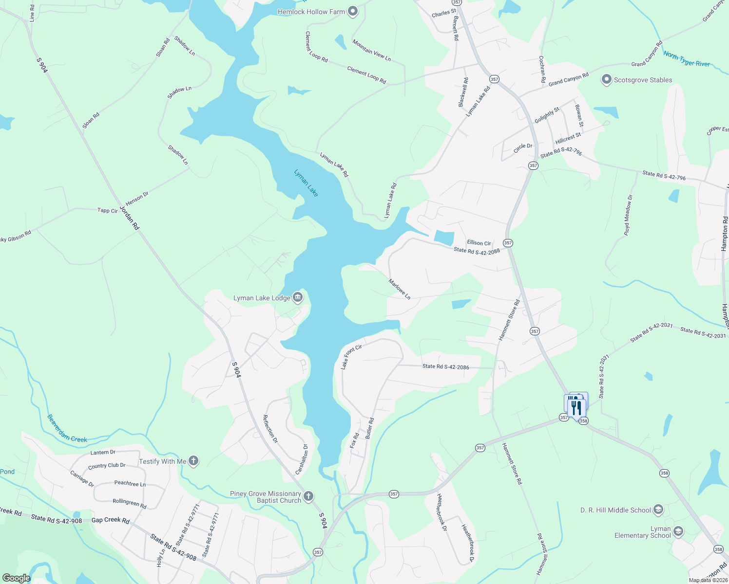 map of restaurants, bars, coffee shops, grocery stores, and more near 75 State Road S-42-9016 in Lyman