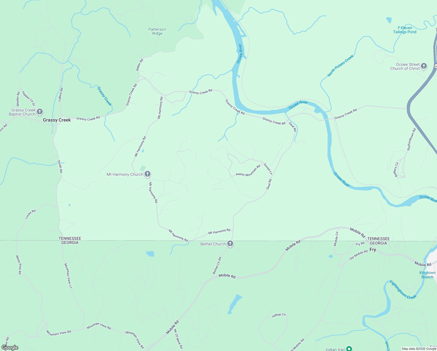 map of restaurants, bars, coffee shops, grocery stores, and more near 185 Austin Mountain Rd in Copperhill