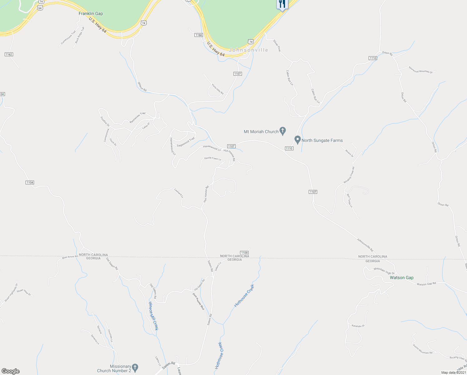 map of restaurants, bars, coffee shops, grocery stores, and more near 230 Laurelwood Circle in Murphy