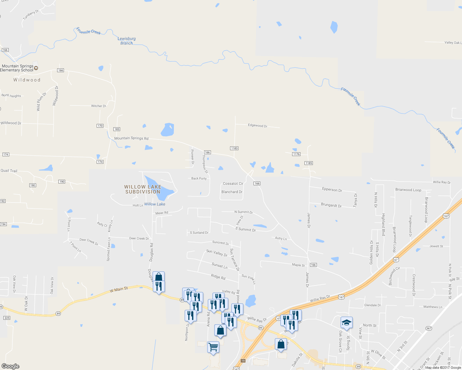 map of restaurants, bars, coffee shops, grocery stores, and more near 19 Cossatot Circle in Cabot