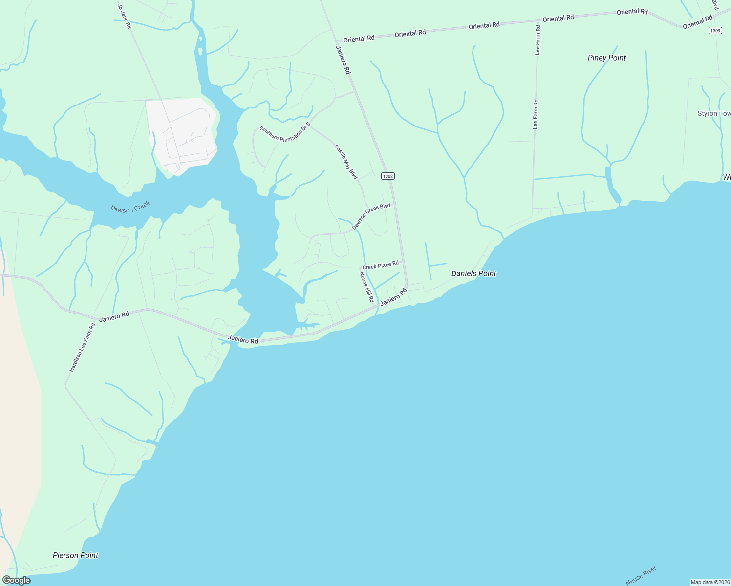 map of restaurants, bars, coffee shops, grocery stores, and more near 79 Neuse Hill Rd in Oriental