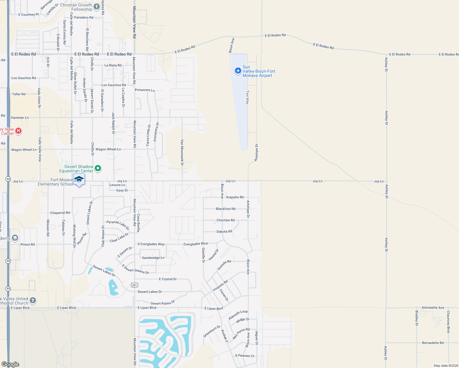 map of restaurants, bars, coffee shops, grocery stores, and more near 2330 Joy Lane in Fort Mohave