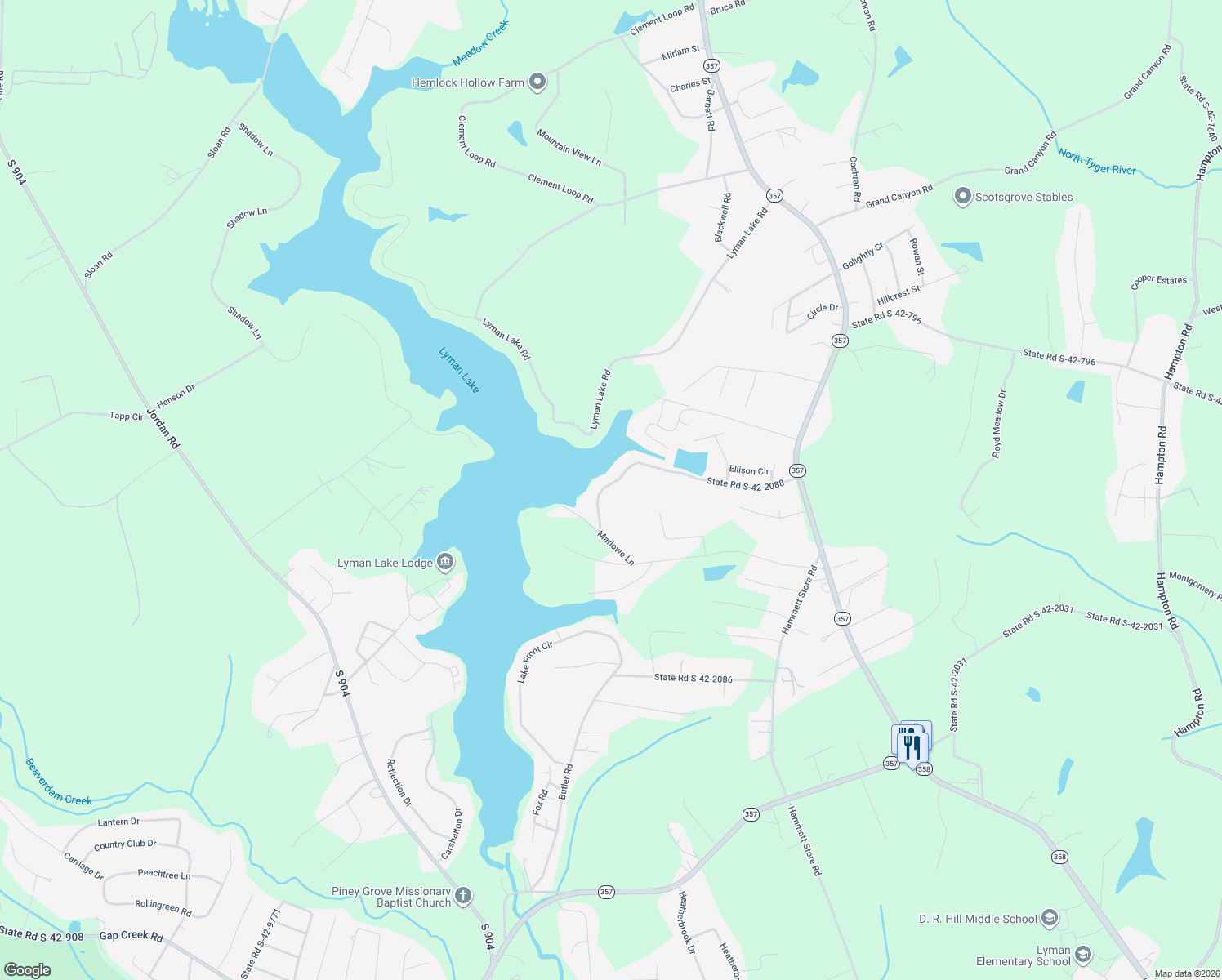 map of restaurants, bars, coffee shops, grocery stores, and more near 200 State Road S-42-2088 in Lyman