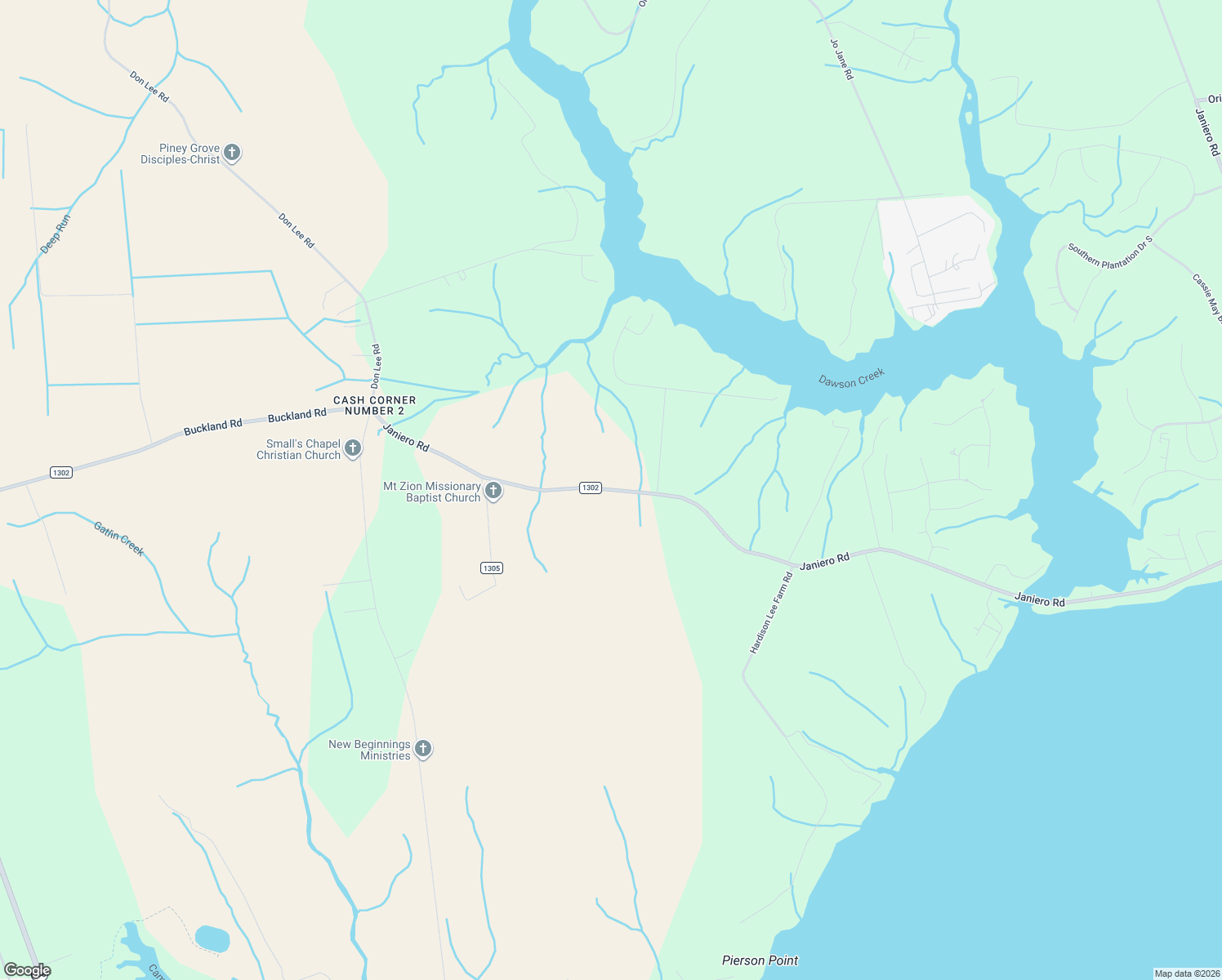 map of restaurants, bars, coffee shops, grocery stores, and more near State Road 1302 in Pamlico