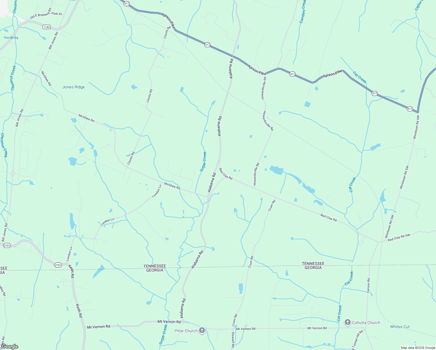 map of restaurants, bars, coffee shops, grocery stores, and more near 12128 Red Clay Road in Apison