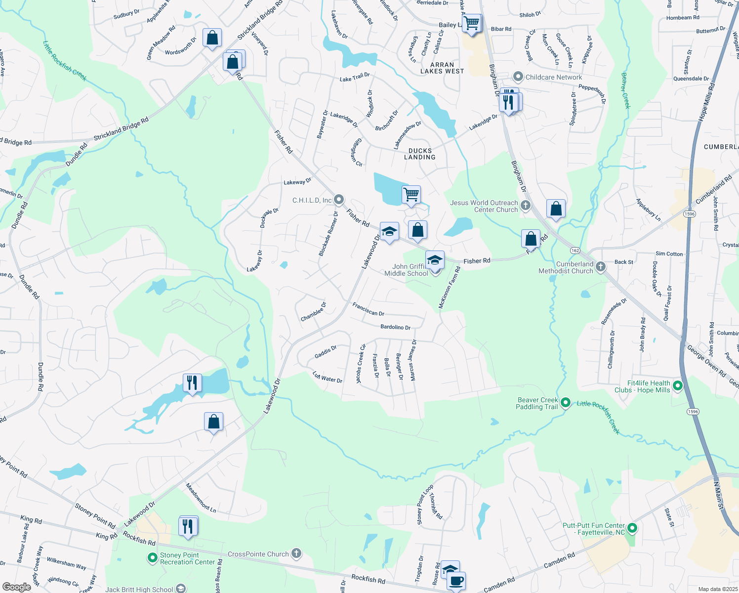 map of restaurants, bars, coffee shops, grocery stores, and more near 2930 Lambrusco Place in Fayetteville