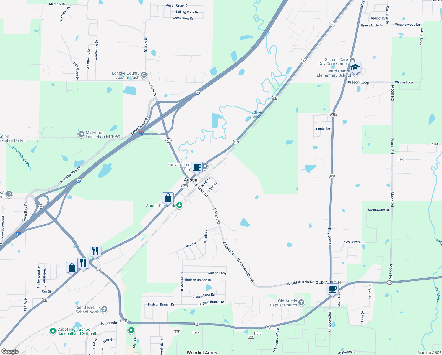 map of restaurants, bars, coffee shops, grocery stores, and more near 207 North 2nd Street in Austin