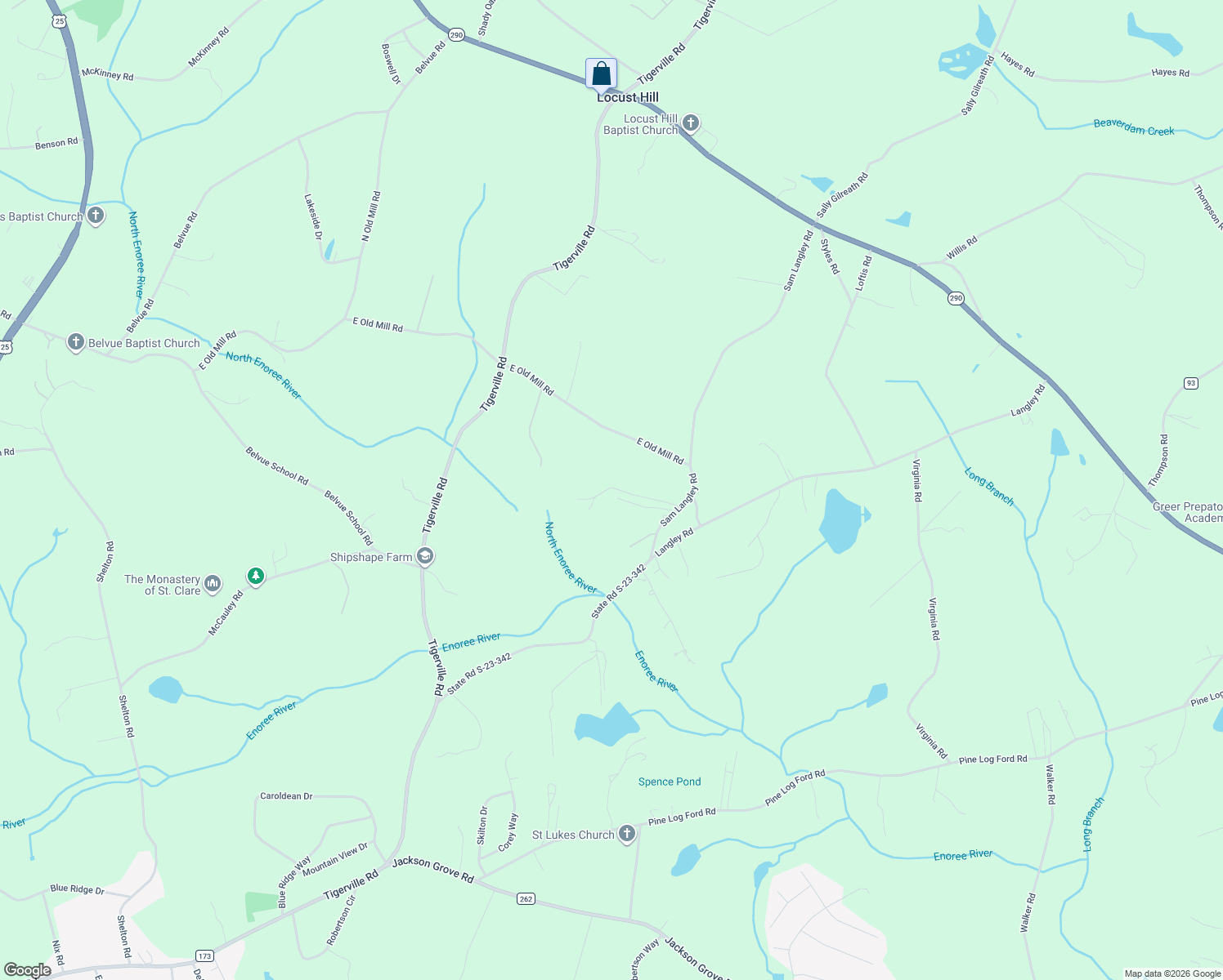 map of restaurants, bars, coffee shops, grocery stores, and more near 125 Sam Langley Road in Travelers Rest