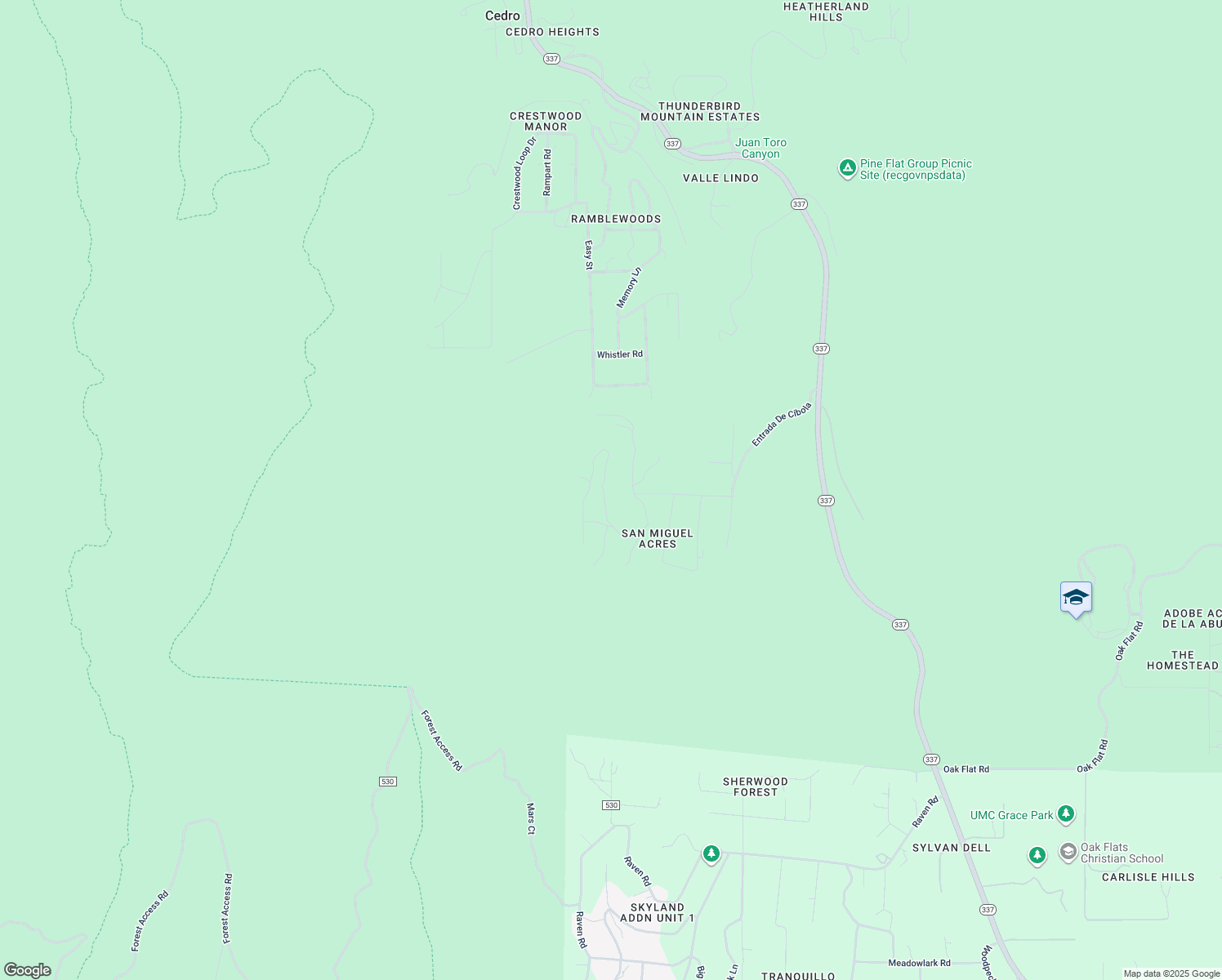 map of restaurants, bars, coffee shops, grocery stores, and more near 22 La Cresta Circle in Tijeras