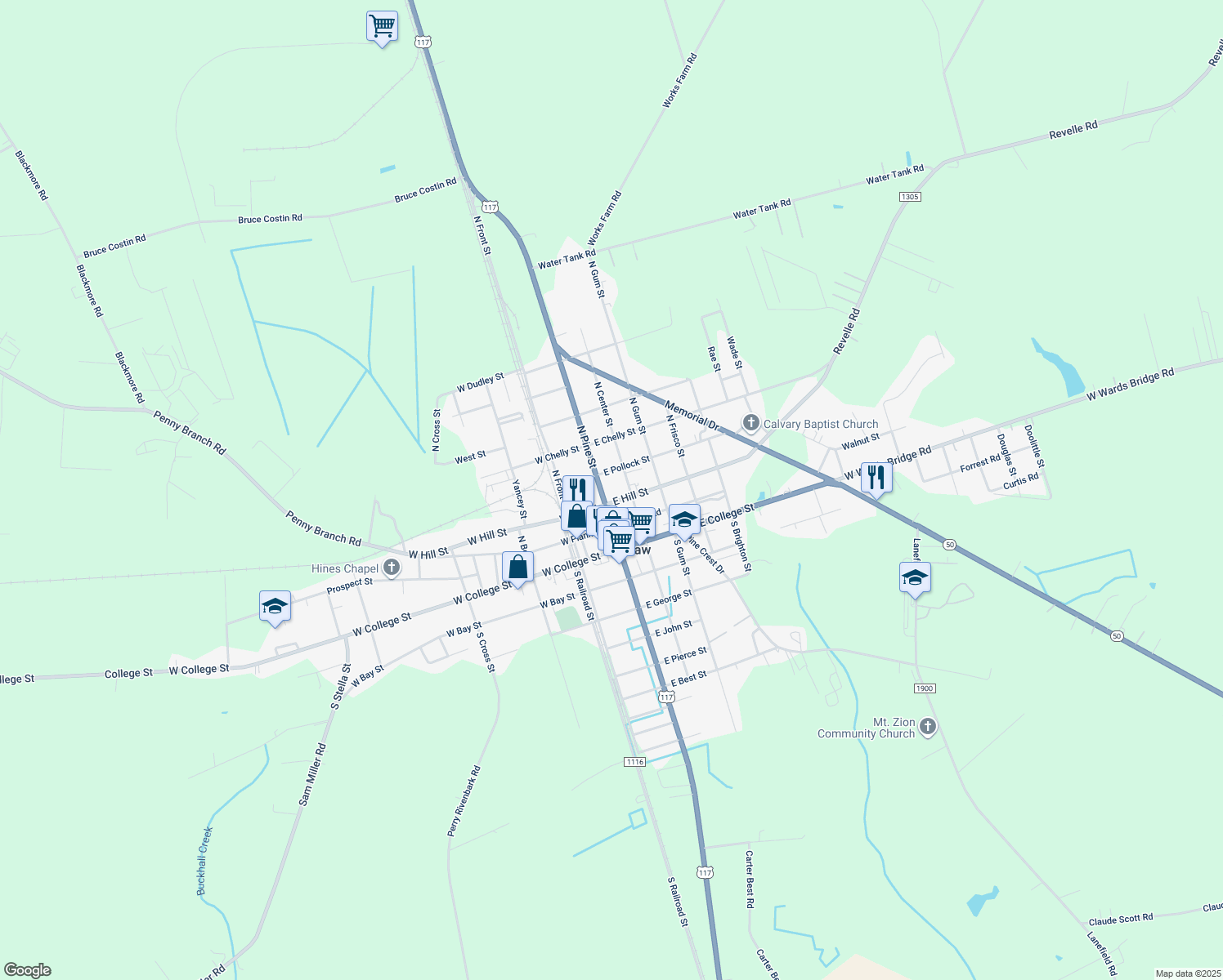 map of restaurants, bars, coffee shops, grocery stores, and more near 107 East Hill Street in Warsaw