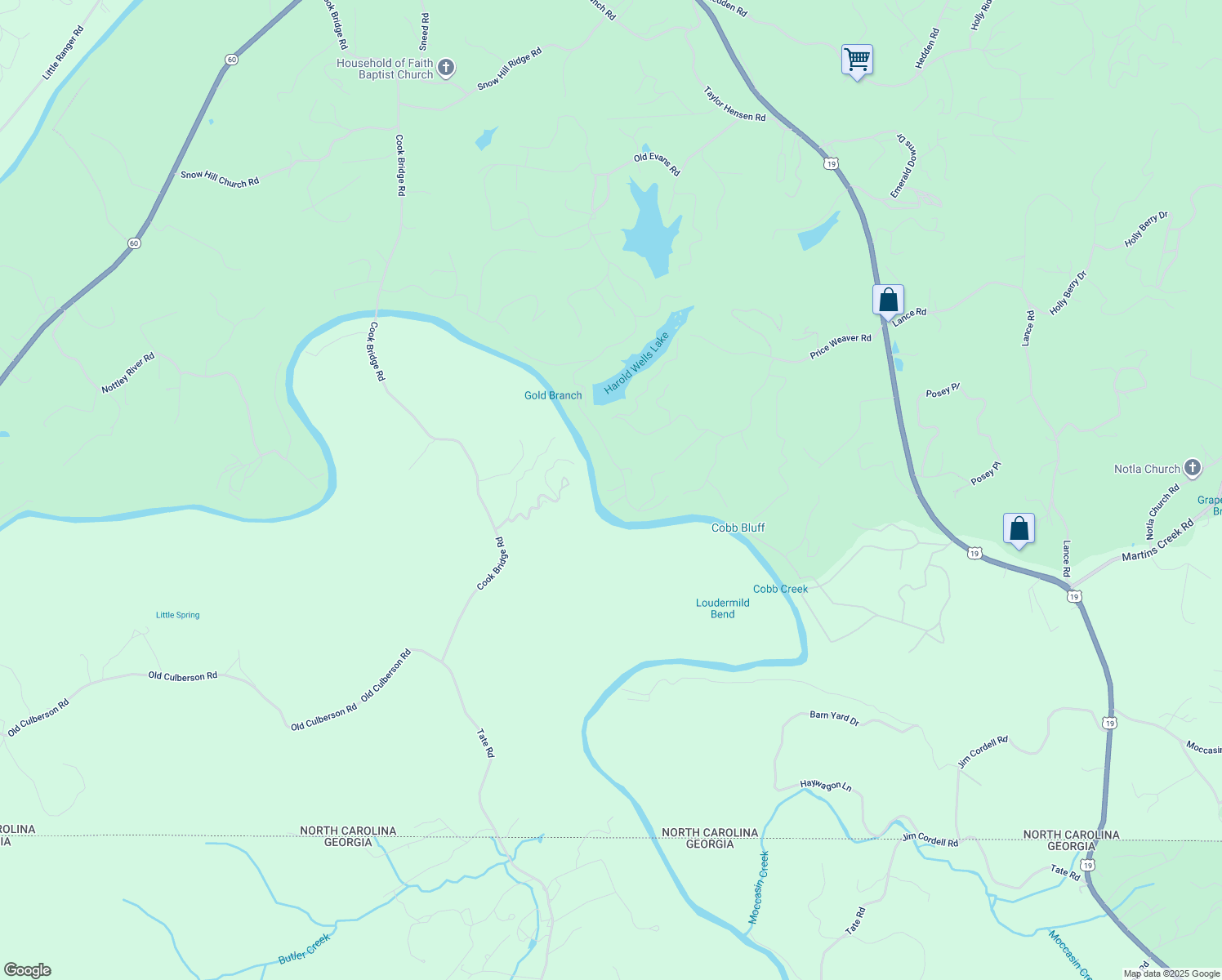 map of restaurants, bars, coffee shops, grocery stores, and more near 326 Evans Hollow in Murphy