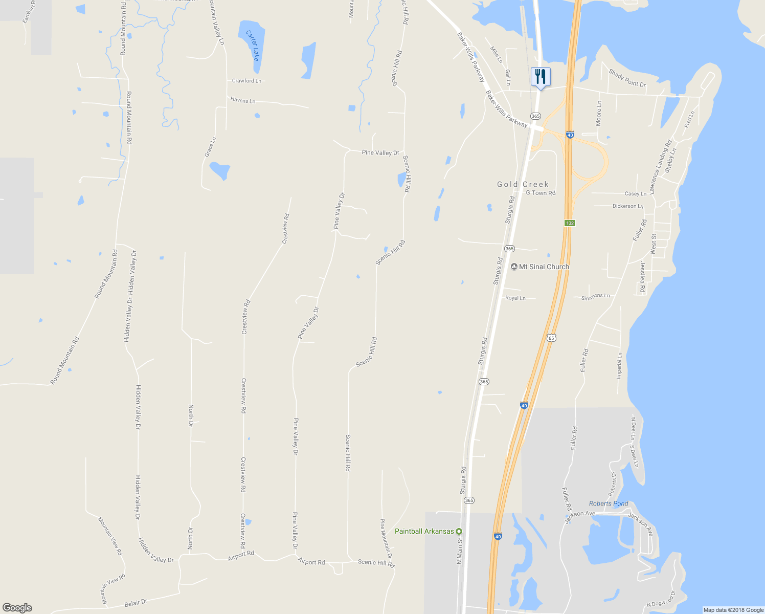 map of restaurants, bars, coffee shops, grocery stores, and more near 252 Scenic Hill Road in Conway