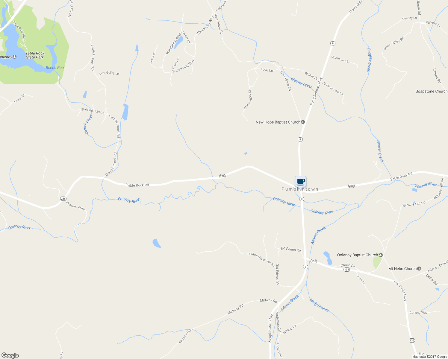 map of restaurants, bars, coffee shops, grocery stores, and more near 1585 Table Rock Road in Pickens