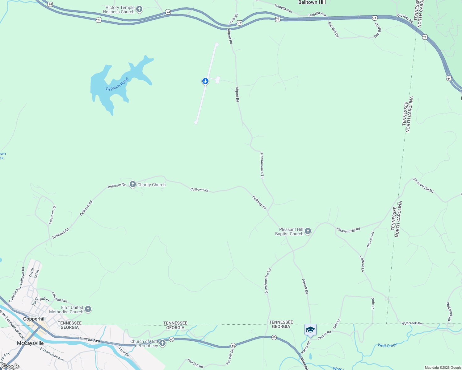 map of restaurants, bars, coffee shops, grocery stores, and more near 947 Belltown Road in Copperhill